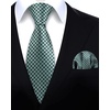 image:imageHISDERN Mens Solid Ties Formal Business Woven Tie and Pocket Square Cufflinks Set Classic Silk Satin Necktie WeddingJ3green