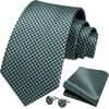 image:imageHISDERN Mens Solid Ties Formal Business Woven Tie and Pocket Square Cufflinks Set Classic Silk Satin Necktie WeddingJ3green