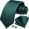 image:imageHISDERN Mens Solid Ties Formal Business Woven Tie and Pocket Square Cufflinks Set Classic Silk Satin Necktie WeddingJ4emerald Green