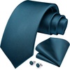 image:imageHISDERN Mens Solid Ties Formal Business Woven Tie and Pocket Square Cufflinks Set Classic Silk Satin Necktie WeddingJ5teal Dark