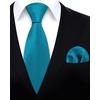 image:imageHISDERN Mens Solid Ties Formal Business Woven Tie and Pocket Square Cufflinks Set Classic Silk Satin Necktie WeddingJ6teal