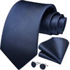 image:imageHISDERN Mens Solid Ties Formal Business Woven Tie and Pocket Square Cufflinks Set Classic Silk Satin Necktie WeddingK2navy Blue 3