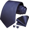 image:imageHISDERN Mens Solid Ties Formal Business Woven Tie and Pocket Square Cufflinks Set Classic Silk Satin Necktie WeddingK3navy Blue 1