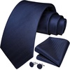 image:imageHISDERN Mens Solid Ties Formal Business Woven Tie and Pocket Square Cufflinks Set Classic Silk Satin Necktie WeddingK4navy Blue 2