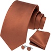 image:imageHISDERN Mens Solid Ties Formal Business Woven Tie and Pocket Square Cufflinks Set Classic Silk Satin Necktie WeddingKbrown 2