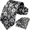 image:imageHISDERN Mens Ties Solid Color Tie and Pocket Square Set Classic Woven Formal Neckties amp Handkerchief Wedding PartyBlack Floral 3