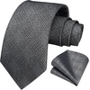 image:imageHISDERN Mens Ties Solid Color Tie and Pocket Square Set Classic Woven Formal Neckties amp Handkerchief Wedding PartyGrey