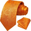 image:imageHISDERN Mens Ties Solid Color Tie and Pocket Square Set Classic Woven Formal Neckties amp Handkerchief Wedding PartyOrange Floral