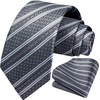 image:imageHISDERN Stripe Tie Mens Ties with Pocket Square Set Classic 34 Silk Formal Necktie Handkerchief for Business WeddingA08grey  Silver