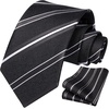 image:imageHISDERN Stripe Tie Mens Ties with Pocket Square Set Classic 34 Silk Formal Necktie Handkerchief for Business WeddingA09black  Grey