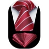 image:imageHISDERN Stripe Tie Mens Ties with Pocket Square Set Classic 34 Silk Formal Necktie Handkerchief for Business WeddingD07red
