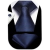 image:imageHISDERN Mens Solid Ties Formal Business Woven Tie and Pocket Square Cufflinks Set Classic Silk Satin Necktie WeddingK4navy Blue 2