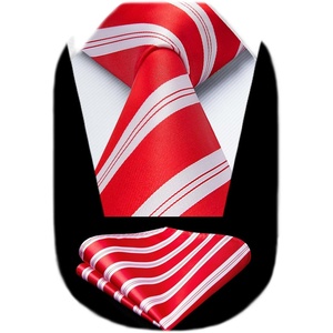 image:imageHISDERN Stripe Tie Mens Ties with Pocket Square Set Classic 34 Silk Formal Necktie Handkerchief for Business WeddingD02red White