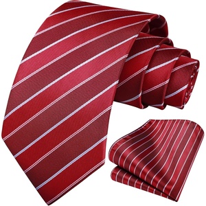 image:imageHISDERN Stripe Tie Mens Ties with Pocket Square Set Classic 34 Silk Formal Necktie Handkerchief for Business WeddingD07red