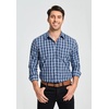 image:imageHISDERN Mens Long Sleeve Dress ShirtsPlaid Striped Button Down ShirtBig ampTall Men Gingham Camisa for Casual Business FormalDrak Blue Plaid