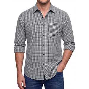 image:imageHISDERN Mens Long Sleeve Dress ShirtsPlaid Striped Button Down ShirtBig ampTall Men Gingham Camisa for Casual Business FormalBlack Plaid