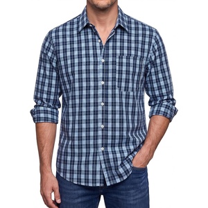 image:imageHISDERN Mens Long Sleeve Dress ShirtsPlaid Striped Button Down ShirtBig ampTall Men Gingham Camisa for Casual Business FormalDrak Blue Plaid