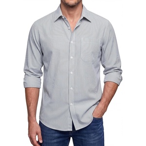 image:imageHISDERN Mens Long Sleeve Dress ShirtsPlaid Striped Button Down ShirtBig ampTall Men Gingham Camisa for Casual Business FormalGrey Striped