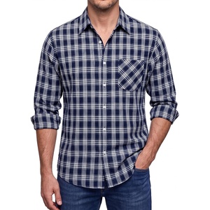 image:imageHISDERN Mens Long Sleeve Dress ShirtsPlaid Striped Button Down ShirtBig ampTall Men Gingham Camisa for Casual Business FormalNavy Blue Plaid