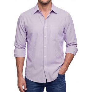 image:imageHISDERN Mens Long Sleeve Dress ShirtsPlaid Striped Button Down ShirtBig ampTall Men Gingham Camisa for Casual Business FormalPurple Striped