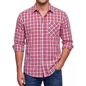 image:imageHISDERN Mens Long Sleeve Dress ShirtsPlaid Striped Button Down ShirtBig ampTall Men Gingham Camisa for Casual Business FormalRed Plaid
