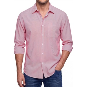 image:imageHISDERN Mens Long Sleeve Dress ShirtsPlaid Striped Button Down ShirtBig ampTall Men Gingham Camisa for Casual Business FormalRed Striped