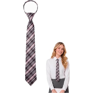 image:imageHISDERN Women PreTied Zipper Neck Ties Adjustable Solid Plaid Neckties Elegant Formal Girls Mens Tie for Business UniformsPlaid  Pink  Black