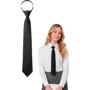 image:imageHISDERN Women PreTied Zipper Neck Ties Adjustable Solid Plaid Neckties Elegant Formal Girls Mens Tie for Business UniformsSolid  Black