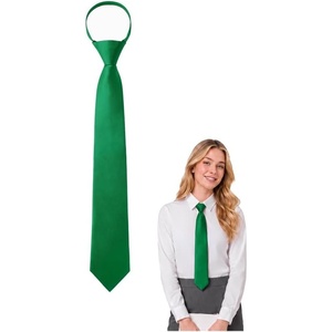 image:imageHISDERN Women PreTied Zipper Neck Ties Adjustable Solid Plaid Neckties Elegant Formal Girls Mens Tie for Business UniformsSolid  Dark Green