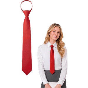 image:imageHISDERN Women PreTied Zipper Neck Ties Adjustable Solid Plaid Neckties Elegant Formal Girls Mens Tie for Business UniformsSolid  Red