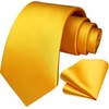 image:imageHISDERN Mens Yellow Necktie Handkerchief Elegant Silk ties and Pocket Square Set Classic Light Yellow Bow Tie for Wedding Party