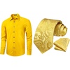 image:imageHISDERN Yellow Dress Shirt for Men Long Sleeve with Matching Tie and Handkerchief Set Classic