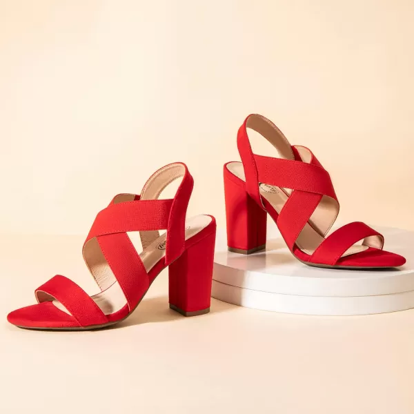 Trary Black Red Brown Heels for Women, Women's Chunky Heels Sandals Strappy Heels for Women Open Toe Women's Heeled Sandals Comfortable High Heels Homecoming Prom Heels Elastic Ankle Strap Block Shoes