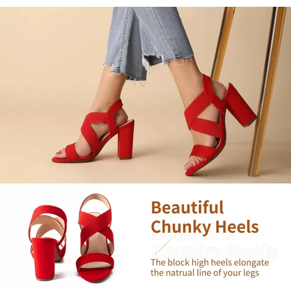 Trary Black Red Brown Heels for Women, Women's Chunky Heels Sandals Strappy Heels for Women Open Toe Women's Heeled Sandals Comfortable High Heels Homecoming Prom Heels Elastic Ankle Strap Block Shoes