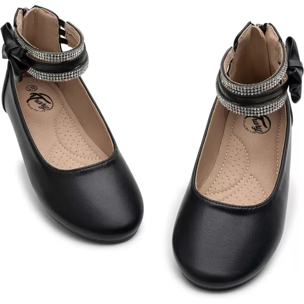 Trary Girls Dress Shoes Rhinestone Ankle Straps Mary Jane Shoes Ballet Flats Cute Bow Flower Girls Shoes Girls Ballerina Flats Wedding Party School Shoes for Toddler Little Kid Big Kid