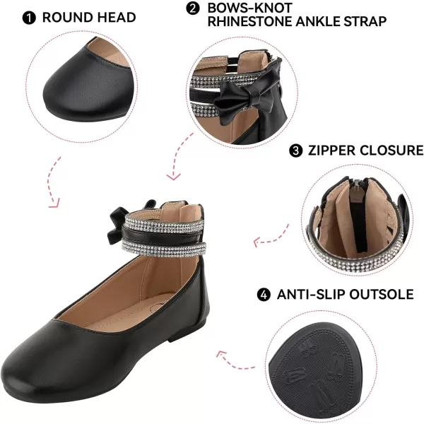 Trary Girls Dress Shoes Rhinestone Ankle Straps Mary Jane Shoes Ballet Flats Cute Bow Flower Girls Shoes Girls Ballerina Flats Wedding Party School Shoes for Toddler Little Kid Big Kid