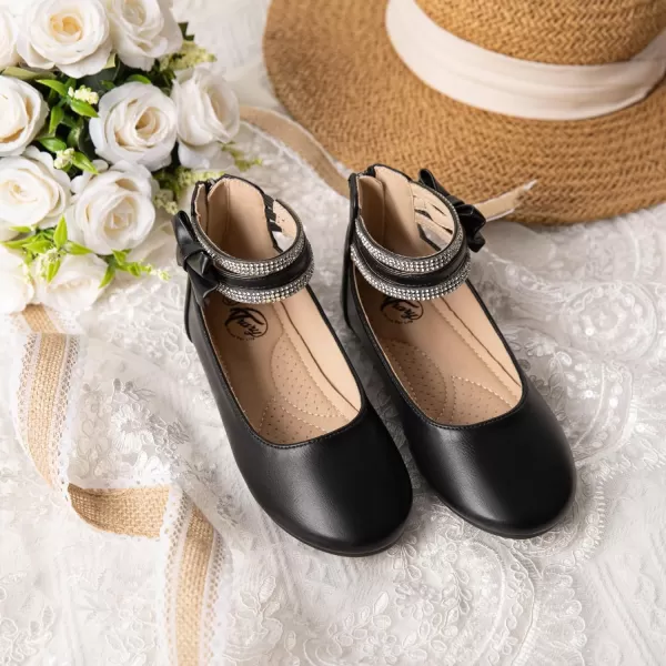 Trary Girls Dress Shoes Rhinestone Ankle Straps Mary Jane Shoes Ballet Flats Cute Bow Flower Girls Shoes Girls Ballerina Flats Wedding Party School Shoes for Toddler Little Kid Big Kid