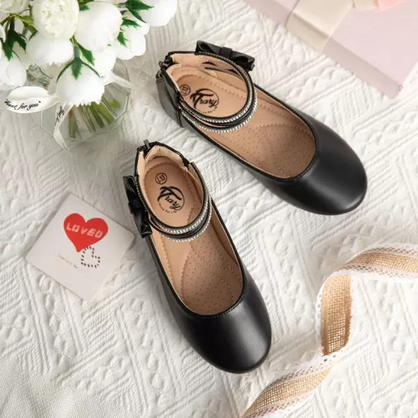 Trary Girls Dress Shoes Rhinestone Ankle Straps Mary Jane Shoes Ballet Flats Cute Bow Flower Girls Shoes Girls Ballerina Flats Wedding Party School Shoes for Toddler Little Kid Big Kid