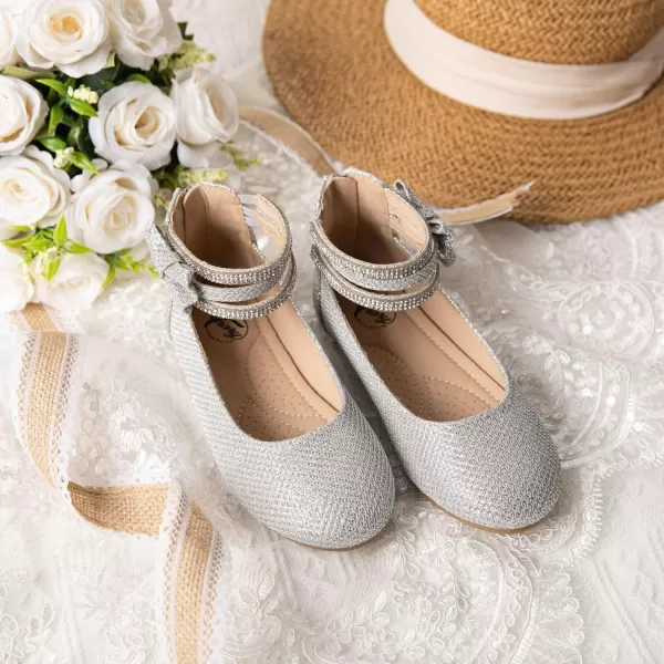 Trary Girls Dress Shoes Rhinestone Ankle Straps Mary Jane Shoes Ballet Flats Cute Bow Flower Girls Shoes Girls Ballerina Flats Wedding Party School Shoes for Toddler Little Kid Big Kid