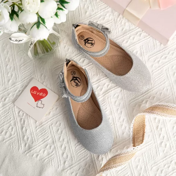 Trary Girls Dress Shoes Rhinestone Ankle Straps Mary Jane Shoes Ballet Flats Cute Bow Flower Girls Shoes Girls Ballerina Flats Wedding Party School Shoes for Toddler Little Kid Big Kid