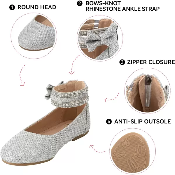 Trary Girls Dress Shoes Rhinestone Ankle Straps Mary Jane Shoes Ballet Flats Cute Bow Flower Girls Shoes Girls Ballerina Flats Wedding Party School Shoes for Toddler Little Kid Big Kid