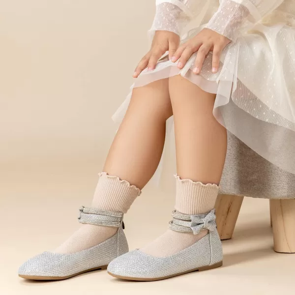 Trary Girls Dress Shoes Rhinestone Ankle Straps Mary Jane Shoes Ballet Flats Cute Bow Flower Girls Shoes Girls Ballerina Flats Wedding Party School Shoes for Toddler Little Kid Big Kid