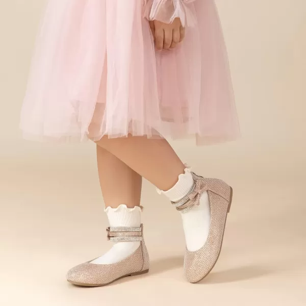 Trary Girls Dress Shoes Rhinestone Ankle Straps Mary Jane Shoes Ballet Flats Cute Bow Flower Girls Shoes Girls Ballerina Flats Wedding Party School Shoes for Toddler Little Kid Big Kid