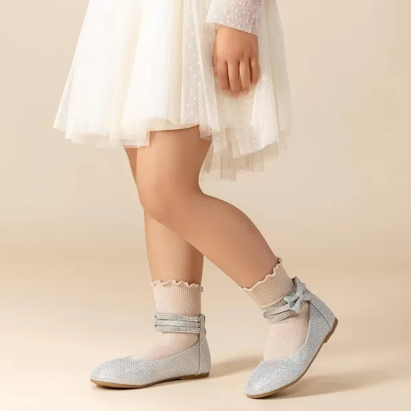 Trary Girls Dress Shoes Rhinestone Ankle Straps Mary Jane Shoes Ballet Flats Cute Bow Flower Girls Shoes Girls Ballerina Flats Wedding Party School Shoes for Toddler Little Kid Big Kid