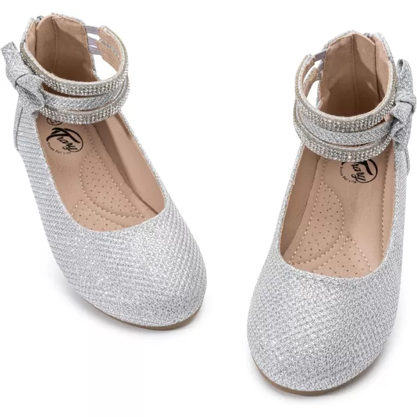 Trary Girls Dress Shoes Rhinestone Ankle Straps Mary Jane Shoes Ballet Flats Cute Bow Flower Girls Shoes Girls Ballerina Flats Wedding Party School Shoes for Toddler Little Kid Big Kid