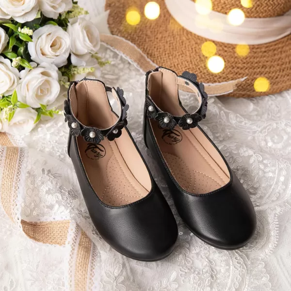 Trary Girls Dress Shoes with Ankle Strap Mary Jane Shoes Girl Ballet Flats Toddler Little Kid Big Kid Flower Girl Shoes for Wedding Party School Ballerina Flat Shoes