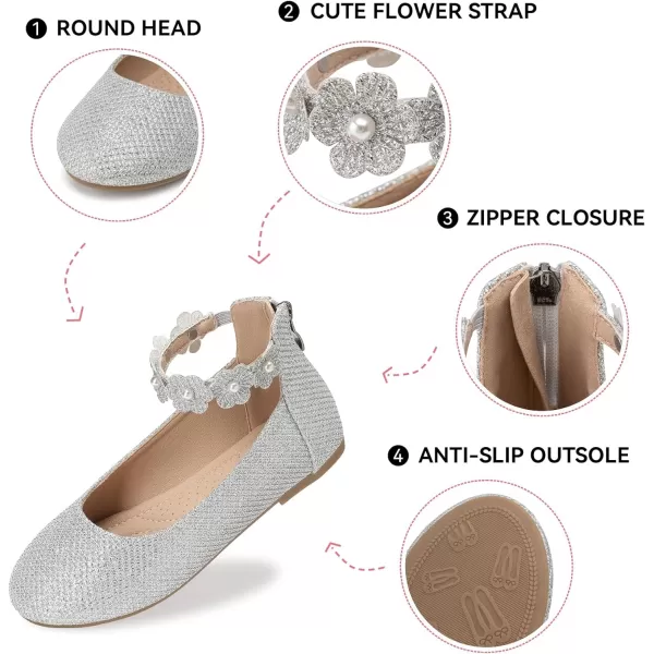 Trary Girls Dress Shoes with Ankle Strap Mary Jane Shoes Girl Ballet Flats Toddler Little Kid Big Kid Flower Girl Shoes for Wedding Party School Ballerina Flat Shoes