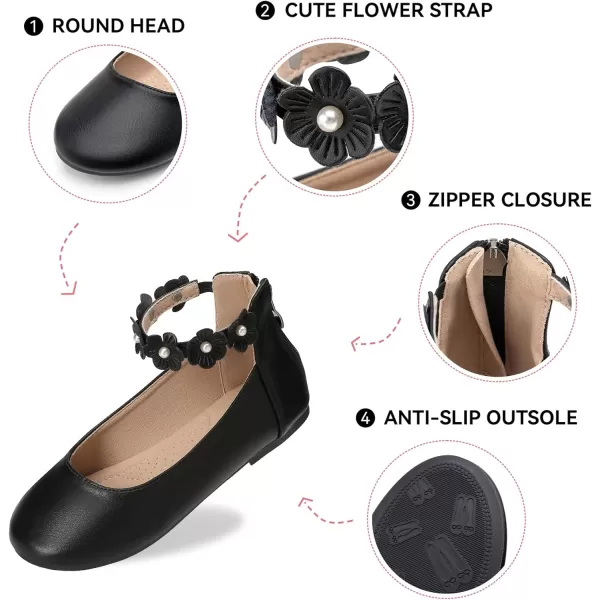 Trary Girls Dress Shoes with Ankle Strap Mary Jane Shoes Girl Ballet Flats Toddler Little Kid Big Kid Flower Girl Shoes for Wedding Party School Ballerina Flat Shoes