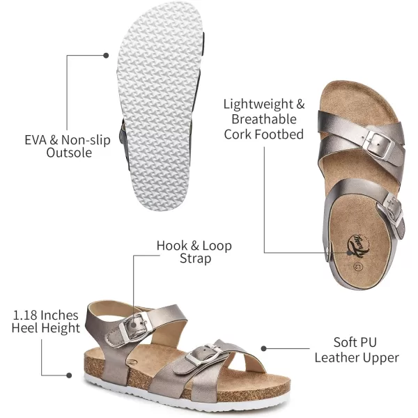 Trary Girls Sandals Adjustable Buckle Causal Sandals for Girls Open Toes Summer Shoes Cork Footbed Sandals for Little Big Kids