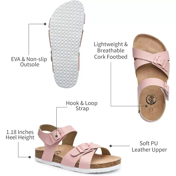 Trary Girls Sandals Adjustable Buckle Causal Sandals for Girls Open Toes Summer Shoes Cork Footbed Sandals for Little Big Kids